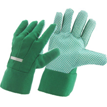 Verde de perforación de algodón de tela PVC punteado jardín de seguridad industrial de trabajo guantes (41004)